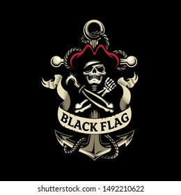 Skull Pirate und Anchor, die schwarze Flagge, Vektorgrafik