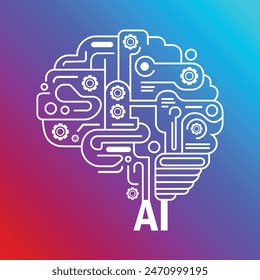 Una Ilustración vectorial cerebral detallada de la tecnología de IA sobre un fondo degradado, mostrando la complejidad de la inteligencia artificial.