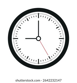 Detailed analog clock interface. Round and flat wall clock concept. Analog clock