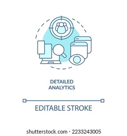 Detailed analytics turquoise concept icon. Target audience data. Digital marketing abstract idea thin line illustration. Isolated outline drawing. Editable stroke. Arial, Myriad Pro-Bold fonts used