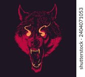 detailed angry wolf head illustration