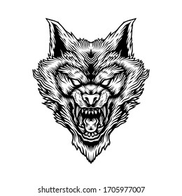 detailed angry wolf head illustration