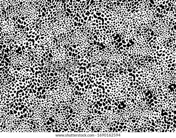 Detailed animal print seamless pattern with black spots\
on white background. Hand drawn animal print for fashion, textile,\
interior design. 