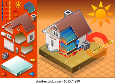 Detailed animation of a Isometric house with conditioner in cold production