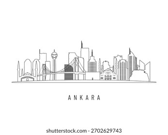 Detailed Ankara skyline vector illustration. Ankara buildings in line art style, perfect for modern designs.