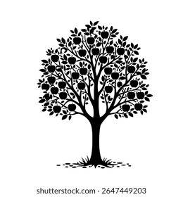 Detailed Apple Tree Silhouette - Nature Vector with Leaves for Forest, Ecology, and Environmental Themes