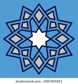 Detailed Arabic Islamic star pattern tile vector illustration featuring intricate interconnecting designs perfect for elegant décor and traditional geometric art.