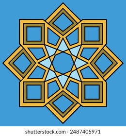 Detailed Arabic Islamic star pattern tile vector illustration featuring intricate interconnecting designs perfect for elegant décor and traditional geometric art.
