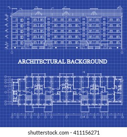 Detailed architectural background on graph paper. Vector blueprint.