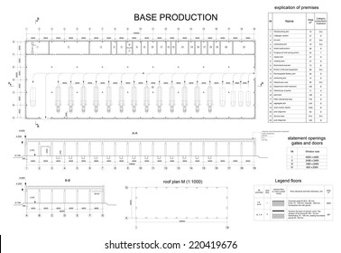 Detailed architectural drawing of the building motor company. Vector format