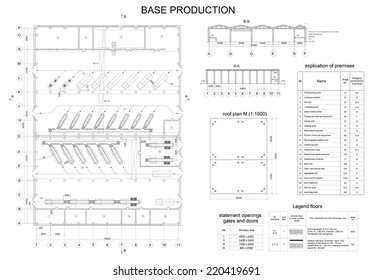 Detailed architectural drawing of the building motor company. Vector format