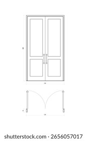 Desenho arquitetônico detalhado de modernas portas interiores duplas. 8.