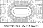 Detailed architectural floor plan of a multi purpose sports arena or velodrome blueprint style for construction design on transparent