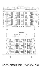 Detailed architectural four story house blueprints and drawings. Vector illustration