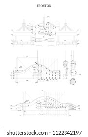 Detailed architectural fronton plan of multistory building Vector blueprint. Architectural background.