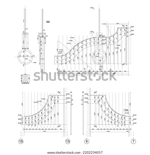 Detailed Architectural Fronton Plan Multistory Building Stock Vector ...