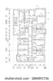 Detailed architectural multistory 
 building floor plan, apartment layout, blueprint. Vector illustration