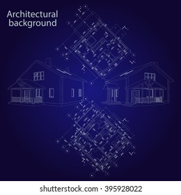 Detailed architectural plan. Architectural background with a 3D building model. Vector Illustration.