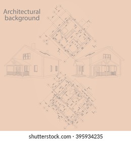 Detailed architectural plan. Architectural background with a 3D building model. Vector Illustration.