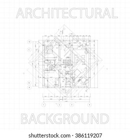 Detailed architectural plan on gray graph paper. Vector Illustration.