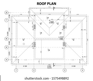 Detailed architectural plan of a private house roof, vector