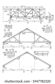 Detailed architectural plan of roof beams and plates, vector