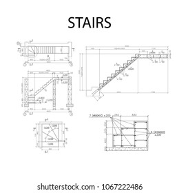 Detailed architectural plan of stairs, construction industry vector 