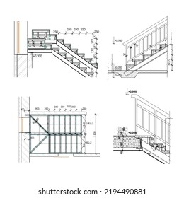 Detailed Architectural Plan Stairs Construction Industry Stock Vector ...