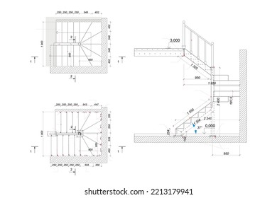 Detailed architectural plan of stairs, construction industry vector