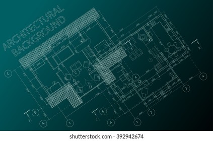 Detailed architectural plan. Vector blueprint. Abstract background. Suburban house interior.