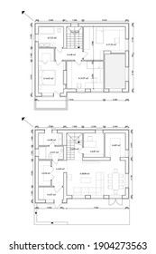 Detailed Architectural Private House Floor Plan, Apartment Layout, Blueprint. Vector Illustration