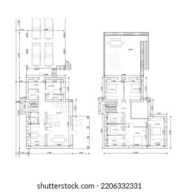 Plano de piso de la casa privada de arquitectura detallada, disposición de los apartamentos, plano. Ilustración del vector