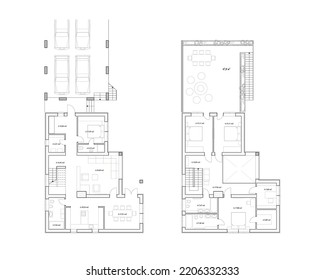 Plano de piso de la casa privada de arquitectura detallada, disposición de los apartamentos, plano. Ilustración del vector