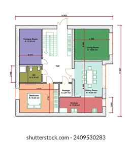 Detailed architectural private house floor plan, apartment layout, blueprint. Vector illustration	
