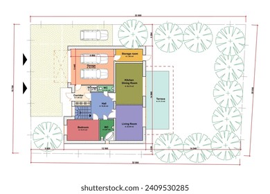 Detailed architectural private house floor plan, apartment layout, blueprint. Vector illustration	
