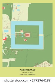 Detailed architectural site map and layout of Angkor Wat in Siem Reap, Cambodia.