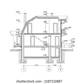 Dibujo técnico de arquitectura detallado de un edificio privado, plano vectorial