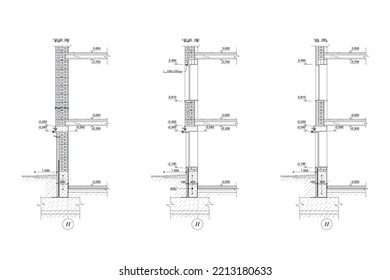 Diseño técnico detallado del vector de la arquitectura de una pared de ladrillo	
