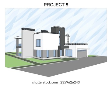 Detailed architectural two story private house blueprints and drawings. Vector illustration	
