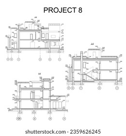 Diseño arquitectónico detallado de dos pisos, planos y planos privados. Ilustración del vector	
