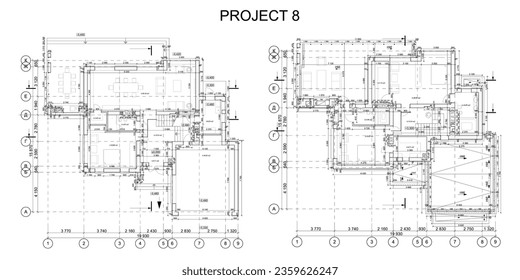 Diseño arquitectónico detallado de dos pisos, planos y planos privados. Ilustración del vector	
