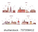 Detailed architecture of Dublin, Cork, Limerick, Galway. Business cities in Ireland. Trendy vector illustration, line art style.Handdrawn illustration with main tourist attractions.
