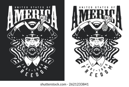A detailed artistic representation showcasing a historical figure dressed in a military-style uniform surrounded by elements symbolizing American freedom.