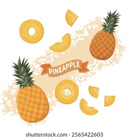 Detailed and Artistic Vector Illustration of Pineapples and Slices with Rich Colors