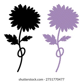 Detailed aster bloom icon, decorative garden flower silhouette, tied bouquet element