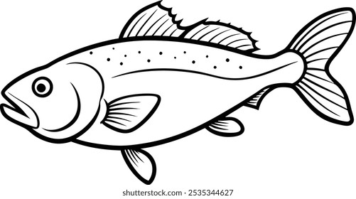 Ilustración vectorial detallada del bacalao del Atlántico. Perfecto para diseños culinarios, marinos y ambientales. Ilustración vectorial del contorno del bacalao del Atlántico. Monocromo del diseño de arte de la línea de pescado de bacalao.