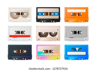 Detailed audio cassette, vintage tape on white