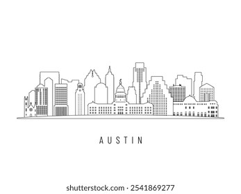 Ilustración vectorial detallada del horizonte de Austin. Edificios de Austin en estilo de arte de línea, perfecto para diseños modernos.