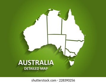 Detailed Australia Map on Green Background with Shadows (EPS10 Vector)