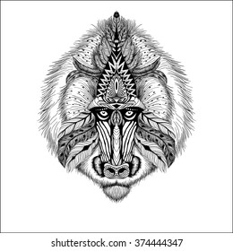 Detailed Baboon in aztec style